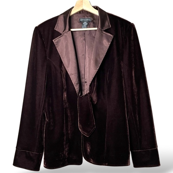 SPENSER JEREMY Fully Lined Brown Velvet Blazer Satin Collar, Lapels Front Tie 12 - Picture 1 of 7